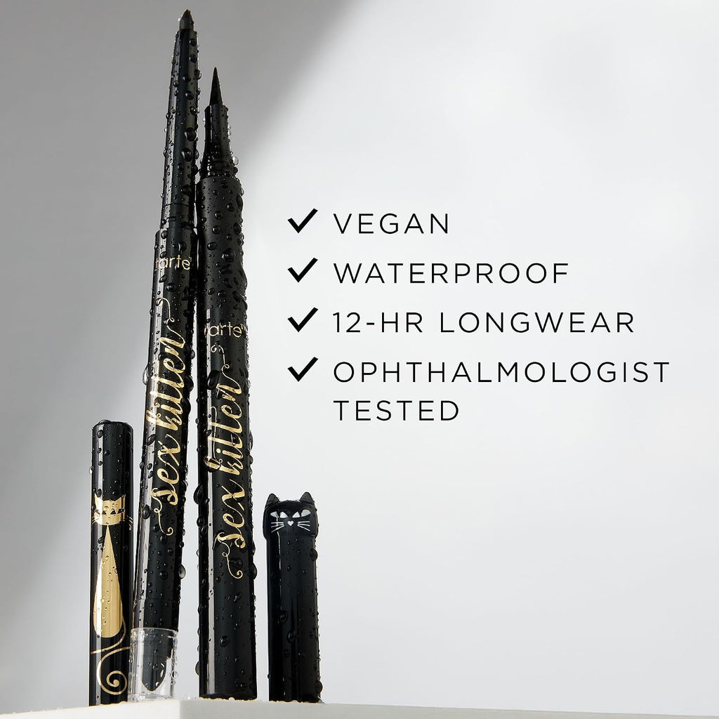 Tarte Sex Kitten Liquid Liner – Liquid Eyeliner Pen with Castor Oil for Bold, Nourished Lashes, Waterproof, All-Day Wear, Easy to Apply, Vegan & Cruelty-Free, Full Size, Black